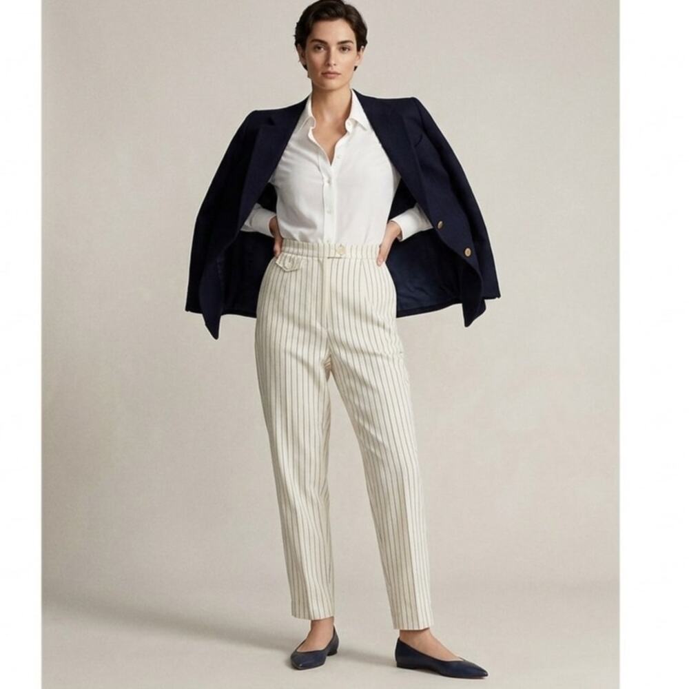 Burberry Navy White Pinstripe High Rise Pants Trousers Luxury Slacks Size 12